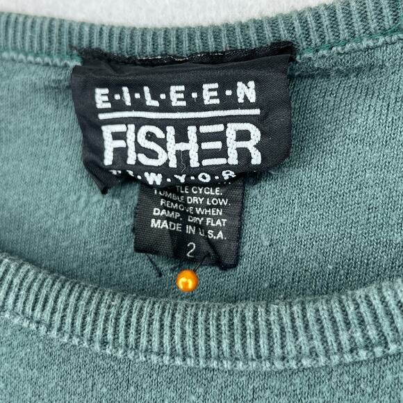 Vintage EILEEN FISHER Sweater Size 2 Cotton Oversized Jumper Pullover Green USA - Picture 5 of 14